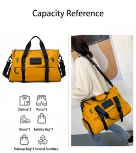 Waterproof fitness travel bag with separate shoe compartment and large capacity design for sports.