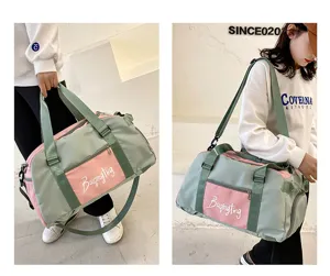 Sac de sport fitness bicolore pour femme, sac de voyage étanche avec compartiment chaussures.