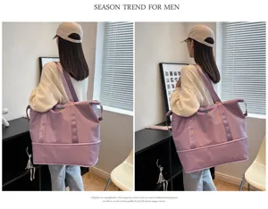 Solid color large capacity gym bag with dry wet separation oxford travel bag for women.