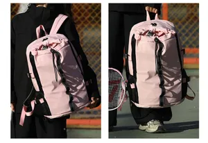 Sac à dos rose pour tennis et badminton, grand sac de voyage avec compartiment chaussures.