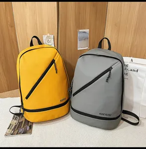Waterproof leather backpack with dry wet separation, diagonal zipper sports casual bag.
