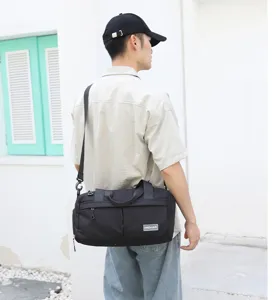 Men women nylon duffel bag lightweight sports fitness gym travel shoulder bag detail view