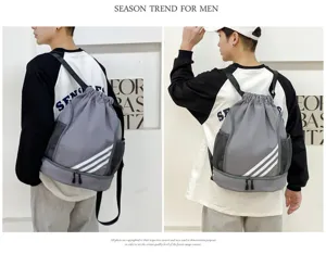 Zaino sportivo coulisse grande capacità grigio uomo borsa palestra scuola strisce