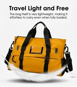 Waterproof sports gym travel duffel bag featuring shoe compartment and adjustable strap.