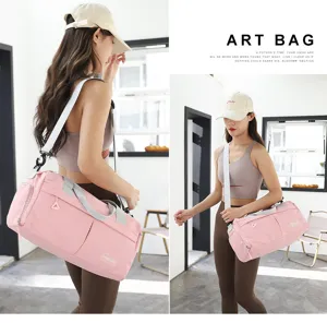 Lightweight nylon gym duffel bag for women, large capacity travel bag with wet dry separation.
