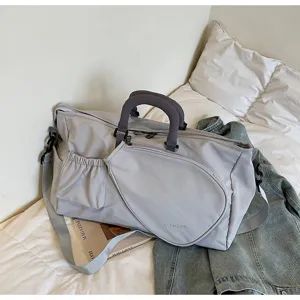 Grande borsa sportiva da viaggio grigia, borsa a tracolla con tasca per racchetta.