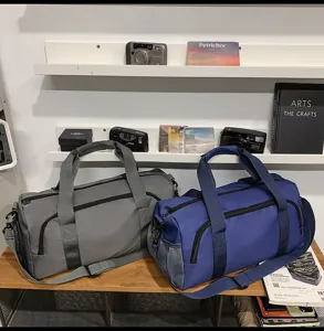 Large capacity travel duffel bag with dry wet separation and shoe compartment for sports.