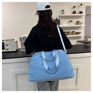Large capacity casual travel duffle bag light blue sports fitness shoulder bag for women