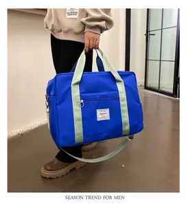 Large capacity travel gym bag for women with dry wet separation and shoe compartment blue