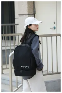 Zaino nero con scomparto scarpe separazione umido secco grande capacita borsa casual