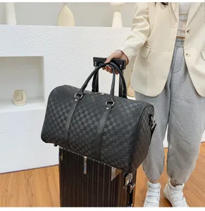 Schwarze karierte Reisetasche aus Weichleder mit grossem Fassungsvermögen für Fitness