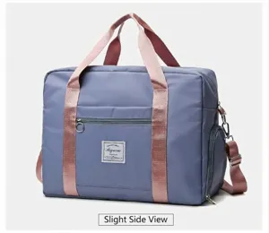 Large capacity travel duffel bag with shoe compartment and wet dry separation for women gym fitness.