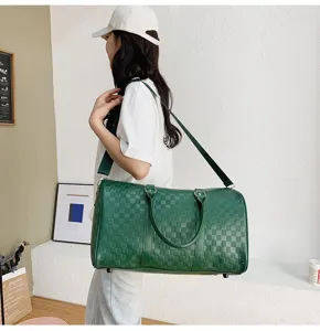 Grüne Reisetasche mit großem Kapazität für Damen, weiche Leder Wochenendtasche.