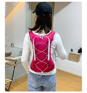 Lightweight sports cycling backpack running hydration daypack with elastic cord pink