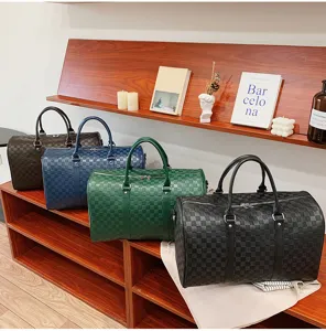 Große karierte Reise-Duffel-Bag stilvolle weiche Leder-Wochenendtasche für Damen und Herren