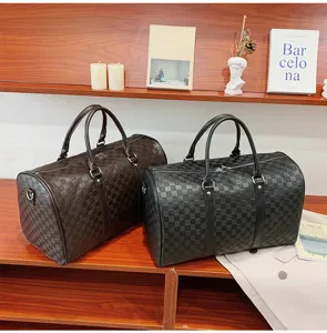 Klassische karierte geprägte Reisetasche mit großer Kapazität aus weichem Leder