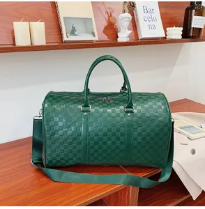 Grüne karierte Reisetasche große Kapazität PU Leder Sport Fitness Duffel Bag für Damen und Herren