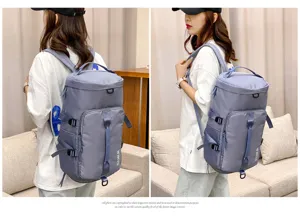 Zaino cilindrico multiuso da donna, grande capacità borsa da viaggio leggera e zaino scolastico.