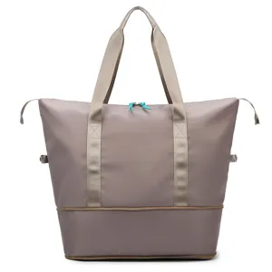Large capacity women fitness travel bag, waterproof oxford cloth duffel with bottom compartment.