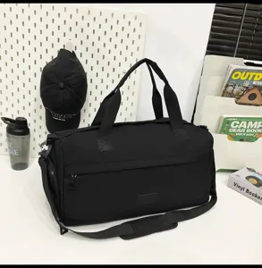 Large capacity travel duffel bag with dry wet separation for sports gym fitness trip.
