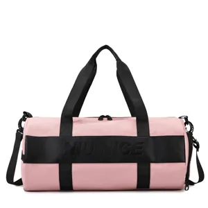 Pink gym duffel bag for women and men, large capacity sports travel bag with shoulder strap.