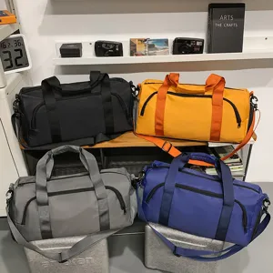 Large capacity travel duffel bag with dry wet separation and shoe compartment for sports fitness.