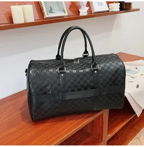 Modische karierte geprägte Reisedasche große Kapazität weiches Leder Sport Fitness Tasche