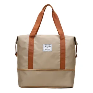 Grande borsa da viaggio in tessuto oxford borsa da palestra con scomparto scarpe beige