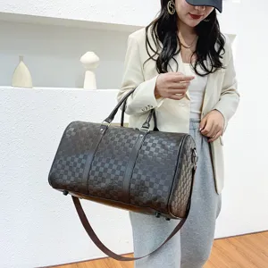 Modische Karomuster Reisetasche mit grossem Stauraum aus weichem Leder fuer Reise