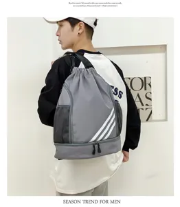 Men's Oxford Cloth Drawstring Backpack Large Capacity Sports Bag with Shoe Compartment