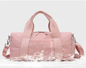 Pink gym duffel bag with shoe compartment, large capacity sports travel bag for fitness yoga.