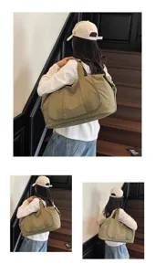 Green canvas travel duffel bag for fitness yoga and outdoor sports, lightweight design.
