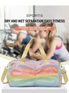 Borsa da palestra sportiva arcobaleno con scomparto scarpe separato e grande capacità.