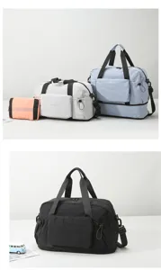 Grand sac de voyage pliable avec séparation humide et sèche et design extensible pour les femmes