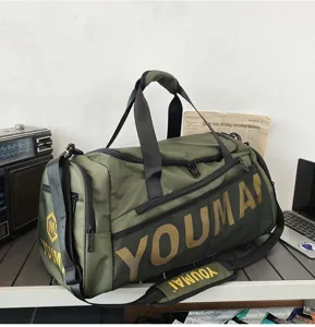 Grand sac de sport de voyage militaire vert olive avec compartiment à chaussures et poignée