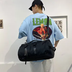 Grande borsa da viaggio nera versatile per uomo e donna, zaino sportivo tempo libero.