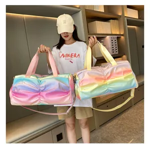 Borsa da palestra arcobaleno sfumata, grande borsa da viaggio con tracolla per donna.