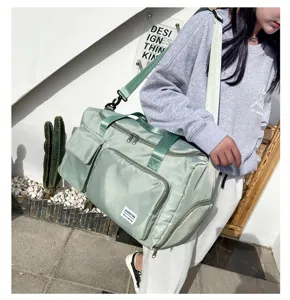 Large capacity travel duffel bag with shoe compartment nylon gym bag for women daily use