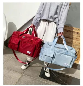 Large capacity oxford cloth travel gym bag with shoe compartment, dual color options for outdoor trip.