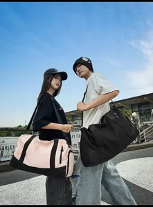 Large capacity gym bag with dry wet separation, perfect for sports, fitness and travel.