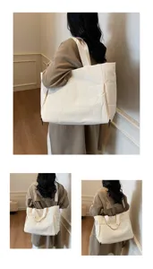 Women large capacity quilted tote bag solid color casual shoulder handbag daily commuting