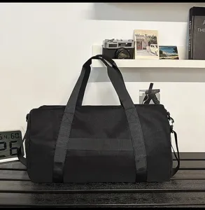 Large capacity black gym duffel bag sports training travel bag with handles and strap