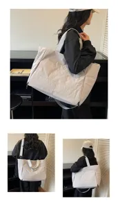 Large capacity puffer tote bag for women, stylish minimalist shoulder handbag with wet dry separation.
