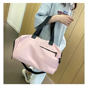 Pink fitness gym duffel bag for women with shoe compartment oxford cloth sports travel bag