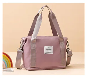 Women gym duffel bag travel shoulder crossbody bag wet dry separation pink sports luggage