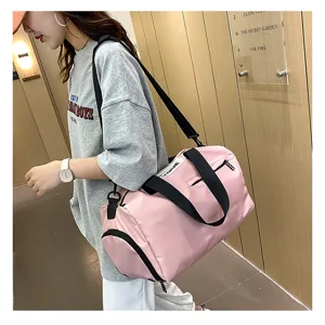 Pink oxford cloth gym bag with dry wet separation for women daily fitness travel sports.