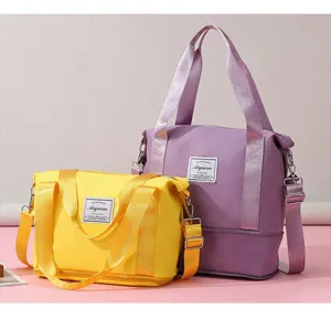 Small gym bag for women expandable shoulder travel luggage bag with wet dry separation design.