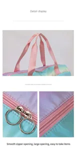 Borsa da viaggio fitness arcobaleno dettaglio primo piano manici comodi e cerniere lampo.