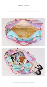 Borsa da palestra arcobaleno dettagli interni della capacità per viaggio e sport.