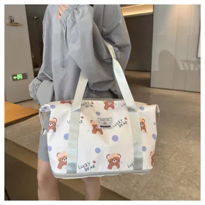 Große Oxford Stoff Reisetasche mit süßem Cartoon Bären Muster für Damen Fitness Sport.